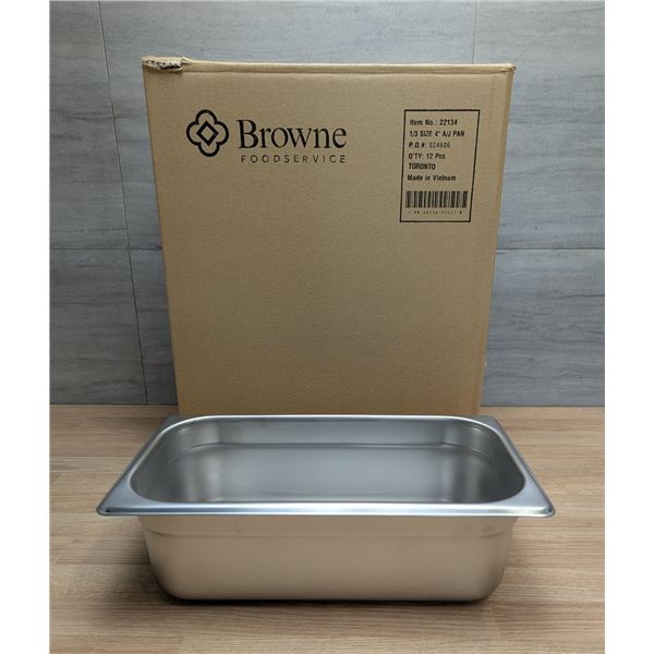 Browne 1/3 Size 4" Deep Stainless Steel Inserts - Lot of 12 (1 Case)