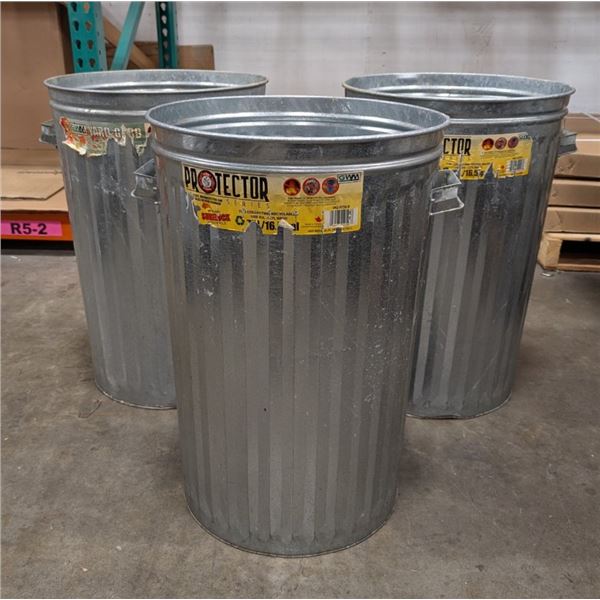 16.5 Gallon Protector Galvanized Steel Cans - Lot of 3