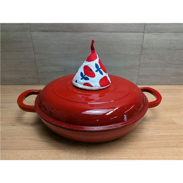 Overmont 12" Dia Enameled Cast Iron Dutch Oven, Shallow Braising Pan w/Trivet | Pan19/Ft2