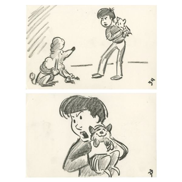 A Pair of “Oliver & Company” Storyboard Drawings.