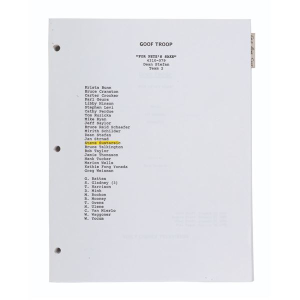 A “Goof Troop” Script with Development Package.