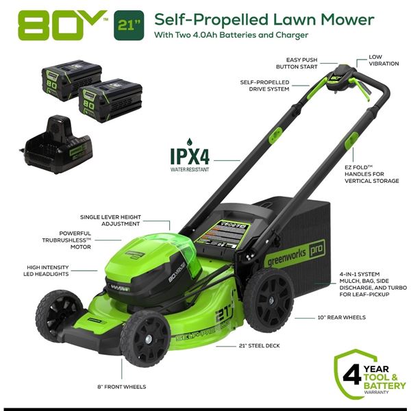 Customer Returned – Tested – Greenworks Pro 80V 21” Self-Propelled Lawn M