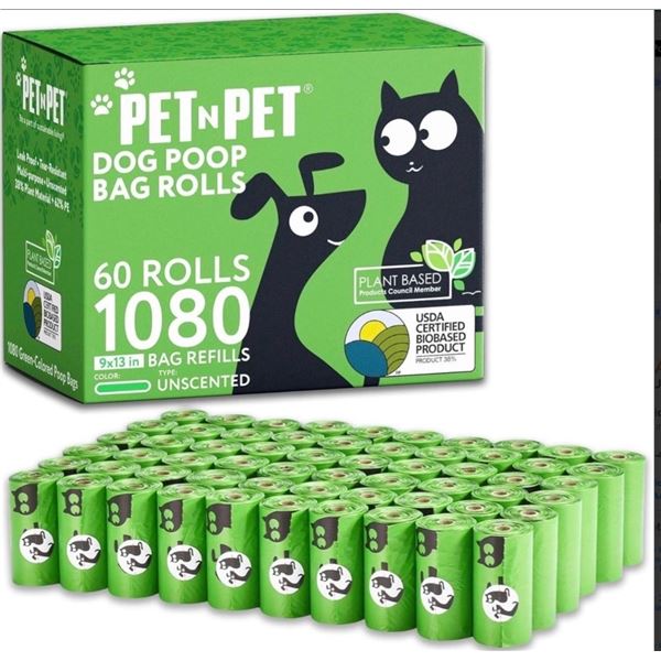 Brand New PET N PET Poop Bags – 60 Rolls (1,080 Bags) – Unscented