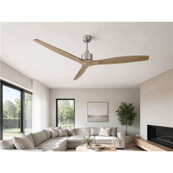 Brand New Chriari 60” Natural Wood Ceiling Fan – Remote Control, 6-Speed Reversibl