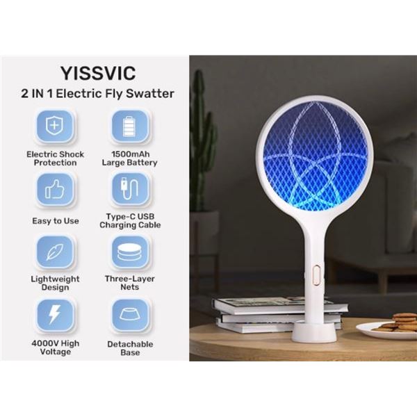 Brand New YISSVIC WD-9002 Rechargeable Electric Mosquito Swatter – 4000V Foldable Bug Zappe
