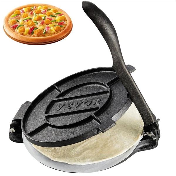 Brand New VEVOR HES200 8” Cast Iron Tortilla Press – Pre-Seasoned Roti & Dough Mak
