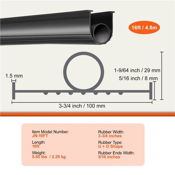 Brand New 20FT Garage Door Bottom Rubber Seal – U-Shape + O-Ring