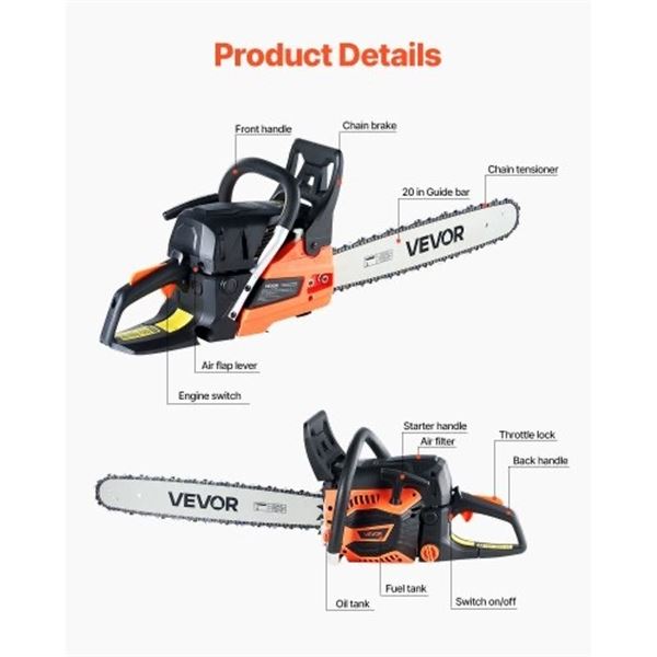 Brand New 62cc 20-Inch Gas Chainsaw – 3.8 HP