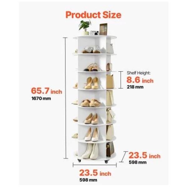 Brand New 7-Tier 360° Rotating Shoe Rack Tower – White