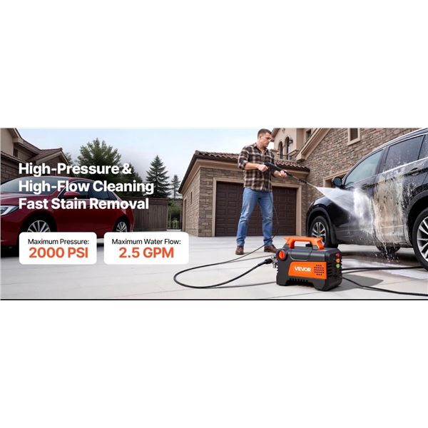 Brand New 2000 PSI Portable Electric Pressure Washer – 2000W, 2.5 GPM