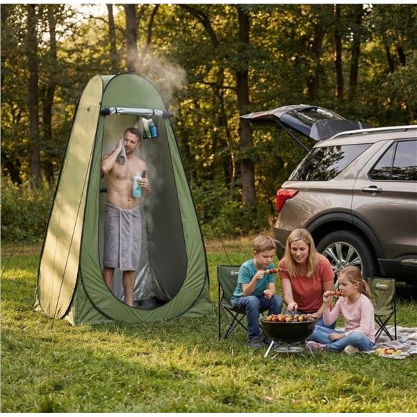 Brand New Zappyway Portable Heated Camping Shower Kit with Privacy Tent