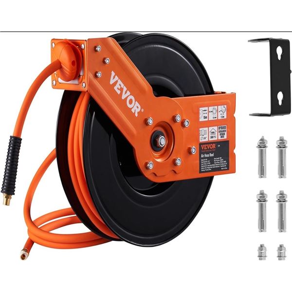 Brand New 100 ft Retractable Air Hose Reel – 3/8”, 300 PSI