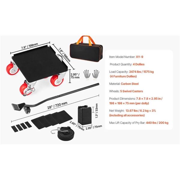 Brand New VEVOR XY-9 Machinery Mover Set – 661 lb Capacity