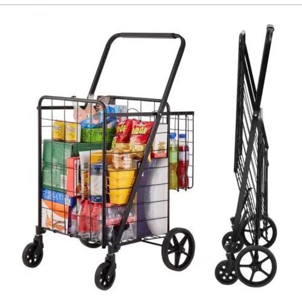 Brand New VEVOR Folding Shopping & Laundry Cart with Double Baskets – 110 lb Capacity