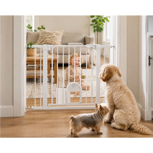 Brand New VEVOR 29.5–43” Baby & Pet Safety Gate with Cat Door – White