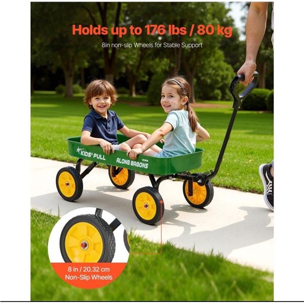 Brand New VEVOR 39” Kids’ Pull-Along Metal Wagon – 176 lb Capacity, Green