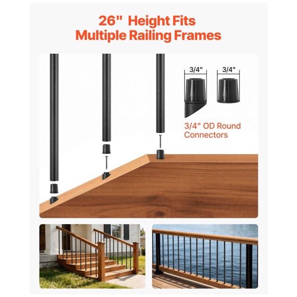 Brand New VEVOR 101-Pack 26” Black Aluminum Deck Balusters – 3/4” Round