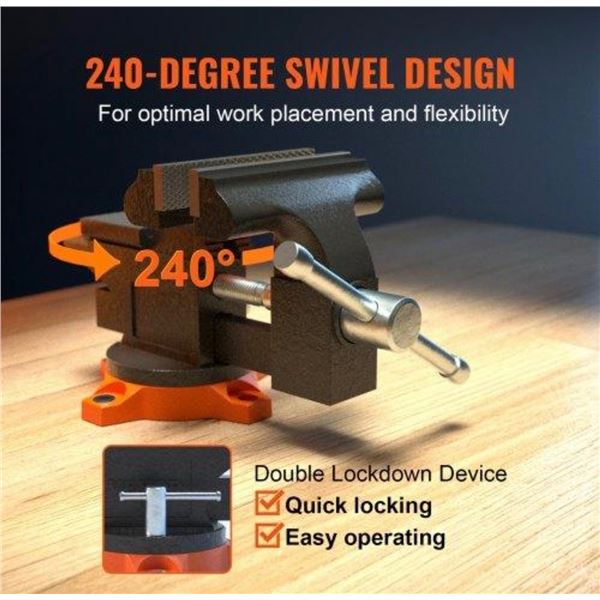 Brand New VEVOR 4.5” Heavy-Duty Bench Vise with 240° Swivel Base & Anvil