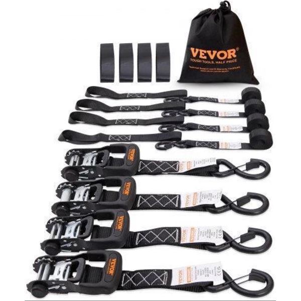 Brand New VEVOR 4-Pack Heavy-Duty Ratchet Tie-Down Straps – 1.6” x 8’ [x=