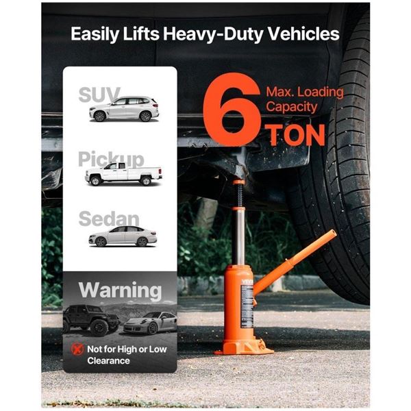 Brand New VEVOR 6-Ton Hydraulic Bottle Jack – 13,227 lb Capacity