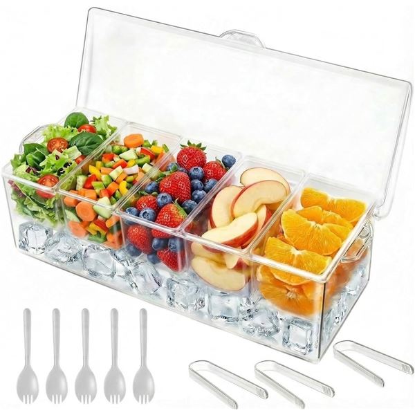 Brand New VEVOR 5-Compartment Chilled Condiment Server Caddy with Lid