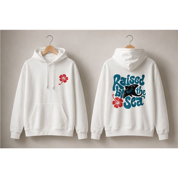 Brand New large size Women’s Raised by the Sea Graphic Hoodie – White