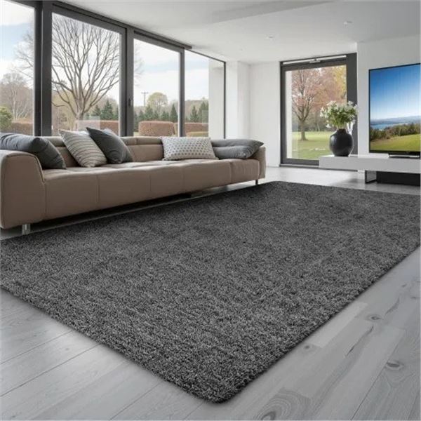 Brand New 5’ × 8’ Dark Gray Plush Shag Area Rug – Soft Non-Slip Carpet