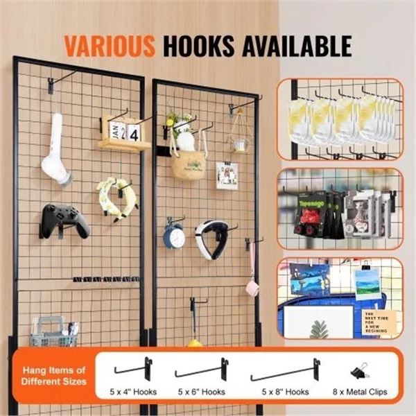 Brand New 2-Pack 2’ × 5.6’ Floor-Standing Gridwall Display Racks with Hooks