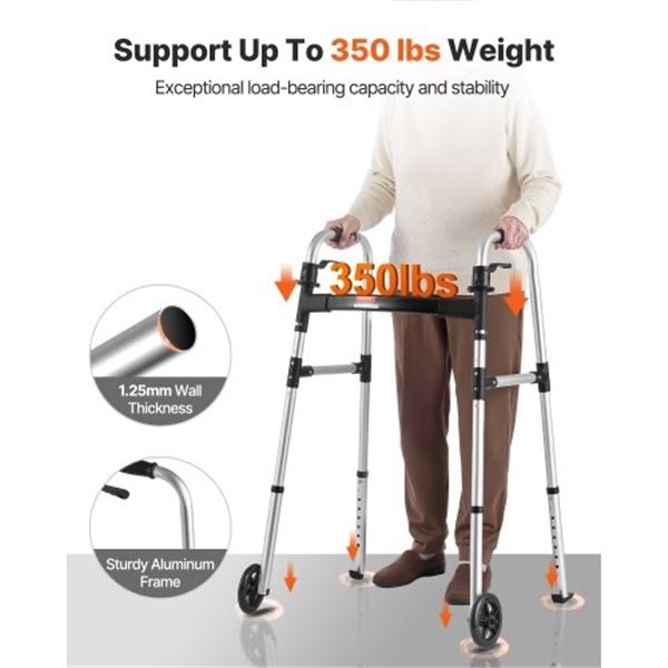 Brand New Folding Walker with 5-Inch Wheels – 350 lb Capacity