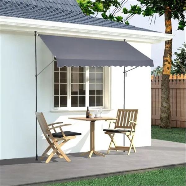 Brand New 138” x 47” Manual Retractable Patio Awning – Dark Gray