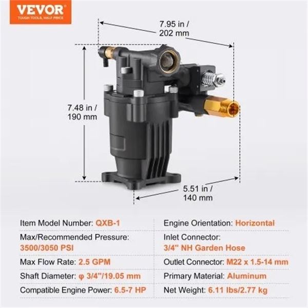 Brand New 3500 PSI Horizontal Pressure Washer Replacement Pump Kit
