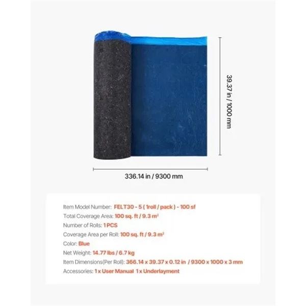 Brand New 100 Sq. Ft. 3mm Flooring Underlayment with Vapor Barrier