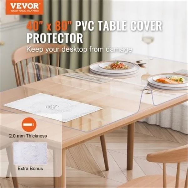 Brand New 40” × 80” Clear PVC Table Protector – 2 mm Thick