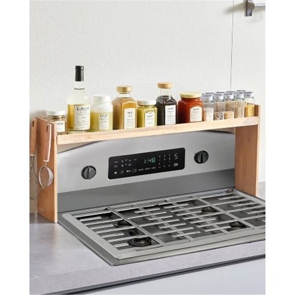 Brand New Bamboo Over-the-Stove Spice Rack with 6 Hooks
