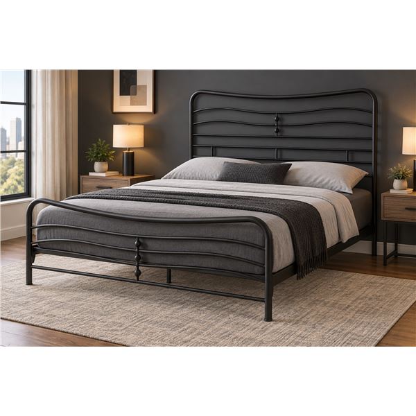 Brand New SNAP Style Innovation Queen Metal Bed Frame with Headboard & Footboard – Black