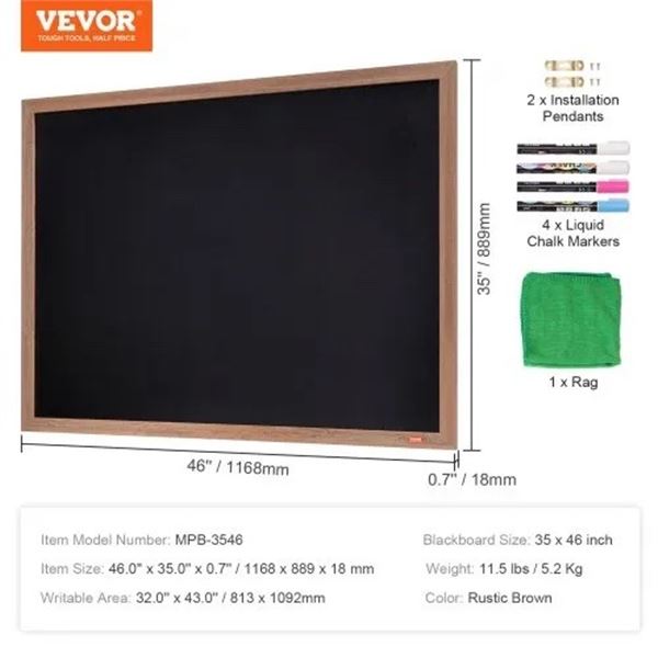 Brand New VEVOR 35” × 46” Magnetic Chalkboard Sign – Rustic Wood Frame wi