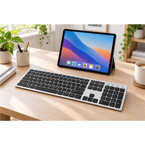 Brand New Ultra-Slim Bluetooth 3.0 Wireless Keyboard – Silver, Full-Size with Number Pad