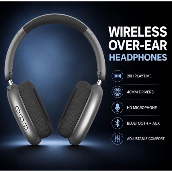 Brand New Wentronic Y05 Wireless Over-Ear Bluetooth Headphones – Grey