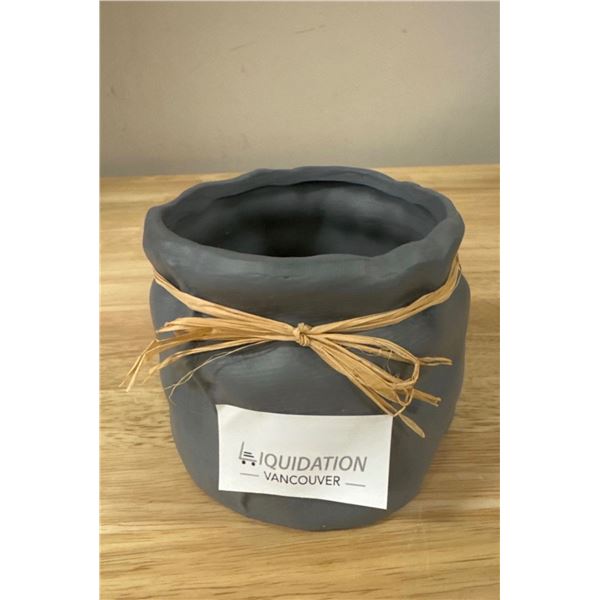 Brand New Gray Planter Pot with Raffia Tie