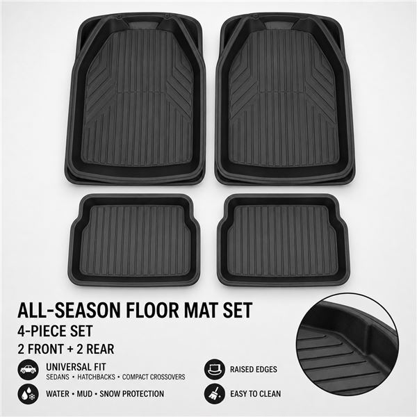 Brand New 4-Piece Universal All-Season Floor Mat Set for Sedans & Compact Crossover