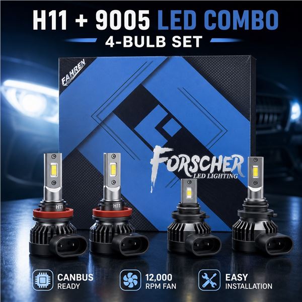 Brand New FAHREN H11 + 9005 LED Headlight Bulb Combo  4-Piece Set