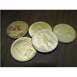 Lot of 5 Peace Silver Dollars