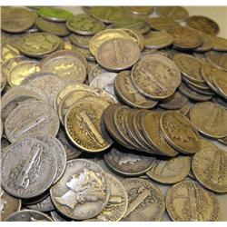 Lot of 50 Mercury Dimes- Various Dates-Circulated