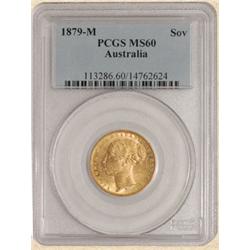 Australia 1879-M Sovereign MS60 PCGS