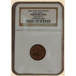 1864 Civil War Token MS64 NGC BN F-241/336 A Our Navy