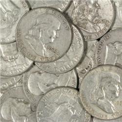 Lot of (10) Franklin 90% Silver Halves