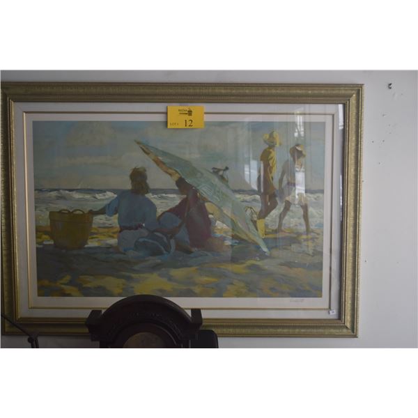 FRAMED SERIGRAPH, "UNDER THE UMBRELLA"; HAND SIGNED DONALD HATFIELD HC 5/20 (45" X 31 1/2")