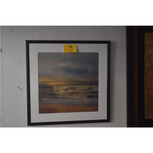 FRAMED ABSTRACT, SEASCAPE; SIGNED (28 1/4" X 28 14")
