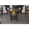 Image 1 : CHINESE ROUND BLACKWOOD TABLE W/PICTURE MARBLE INSERT (36 1/2" X 32")