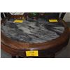 Image 2 : CHINESE ROUND BLACKWOOD TABLE W/PICTURE MARBLE INSERT (36 1/2" X 32")